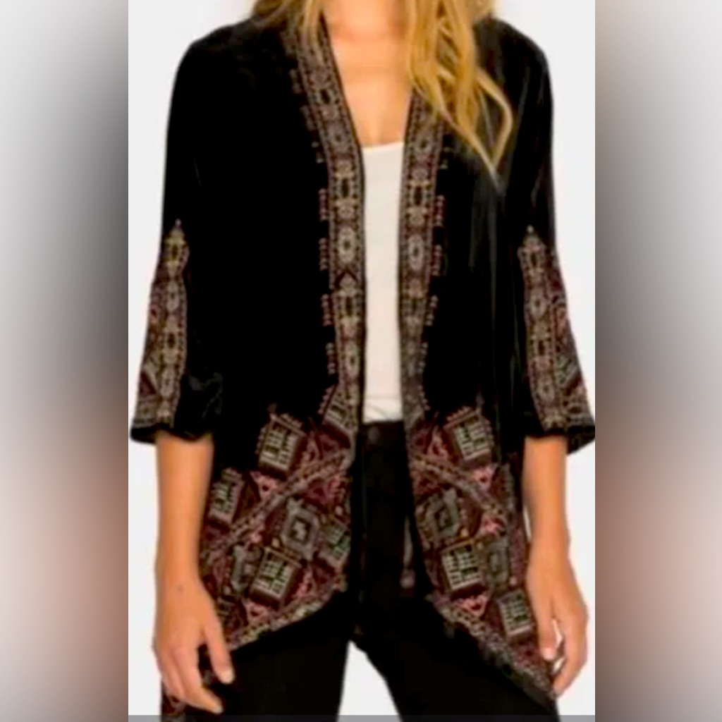 Johnny Was “Aspen Draped Velvet Cardigan”. New With Tags.